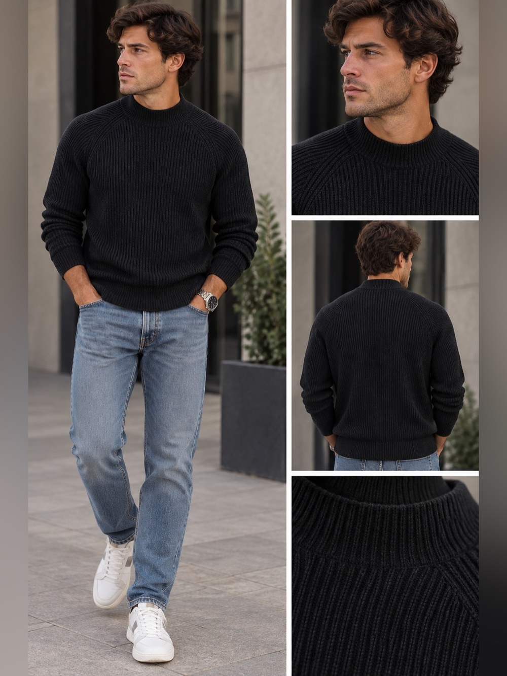 Express Black Wool Blend Ribbed Mock Neck Sweater Sz M - Picture 1 of 5